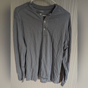J. Crew Long-Sleeve Henley Cotton Size Large Blue With Buttons
